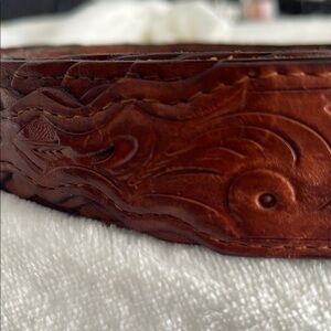 Brown Leather like Belt with Intricate Embossed Design